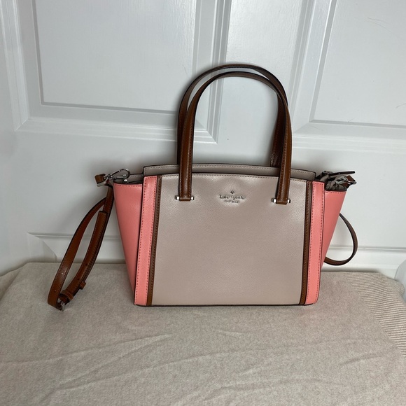 Kate Spade Geraldine Pink and Tan Leather Satchel Bag - Picture 2 of 8